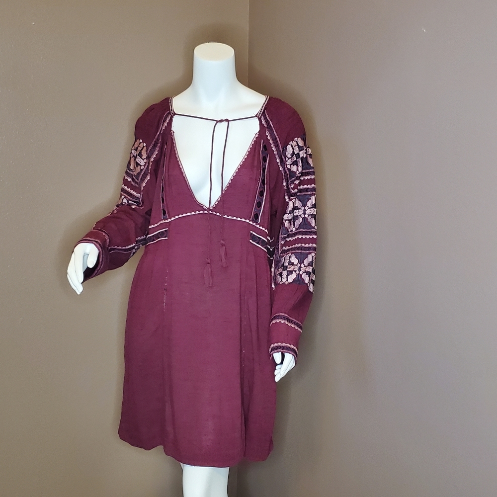 NWT FREE PEOPLE purple embroidered dress S